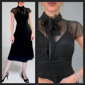 NWOT Black Silk Midi Dress